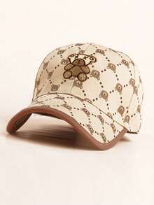 1pc Kids Cartoon Bear Embroidered Sun Ion Cute Baseball Cap For Daily Life - Khaki - View 5