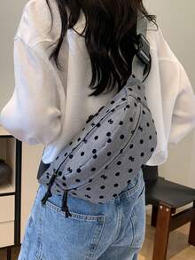 1pc Polka Dot Print Waist Bag With Zipper Closure, Casual Crossbody Bag Suitable For Teens, All Seasons Daily Use - A - View 6