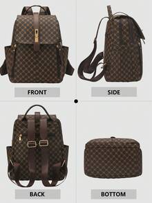 Anti-Theft Geometric Pattern Pu Soft Leather Backpack For Women, Multi-Functional And Stylish Daily Bag, Multi-Pocket Lightweight Travel Bag, Large Capacity Simple School Bag, Convenient Book Bag, Suitable For Students, Nurses, Teachers, Business People, Travel And Vacation, Business Trips, Daily Commuting, Shopping, Office, Dating, Hiking, Training, Work, Birthday Gifts, Holiday Gifts, - Multicolor - View 7