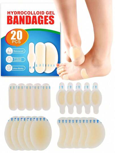 10/20 piezas Almohadillas de gel para talón, Cojines para ampollas, Parches acolchados para prevenir ampollas, Parches de sellado de ampollas de gel, Para la recuperación y prevención de ampollas en los pies, los dedos de los pies y los talones, Impermeable, Ultra delgado