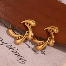 Khuyên tai hình học kiểu Âu và Mỹ dành cho nữ, thiết kế độc đáo hình xoắn ốc bằng thép không gỉ. - Vàng - Xem 3