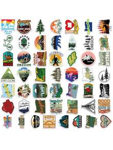 50pcs Cartoon Landscape Stickers, Waterproof Self-Adhesive Decals For Luggage, Water Bottles, Phone Cases, Scenery Landmarks - Multicolor - View 8