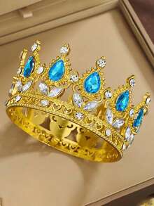 1件/多色全圆巴洛克合金新娘皇冠，适用于王子、女王、蛋糕装饰、婚礼、派对、生日、摄影、宴会和鲜花装饰。全圆合金皇冠，巴洛克风格头饰，镶嵌心形水钻，适合青少年、公主风生日皇冠、国王皇冠。采用锌合金材质，饰有多色水晶。 - 彩色 - 查看 6