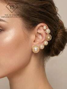 12件套优雅圆形仿珍珠简约奢华休闲耳环套装，高性价比首饰套装，时尚耳环配饰 - 米色 - 查看 2