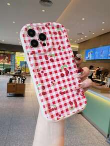 1个红白条纹格子樱桃图案白色奶牛纹防震保护手机壳，适用于 17 Air/16 Pro Max/16 Pro/16 Plus/16/15/14/13/12/11/XSM/XS/XR/7/8 - 白色 - 查看 5