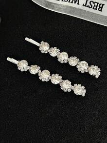 2 st. strass-luggspänne i ett stycke, elegant sidoklämma, håraccessoarer med kristall och solros - Silver - Visa 4