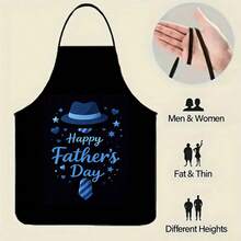 1pc Father's Day Apron With "Happy Father's Day" Text And Blue Hat & Tie Pattern Design, Suitable Gift For Dad Men Cooking, Baking, Grilling - A - View 3
