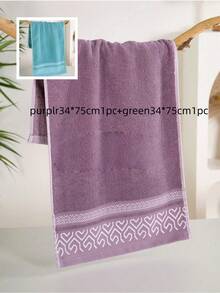 1条几何图案柔软吸水毛巾，适用于浴室、健身房、酒店、日常家居浴室装饰、秋季装饰、返校季、美容院、家庭浴室淋浴毛巾，适用于美容院、酒店、运动、家居必需品、毛巾、护肤浴巾 - 紫色 - 查看 9