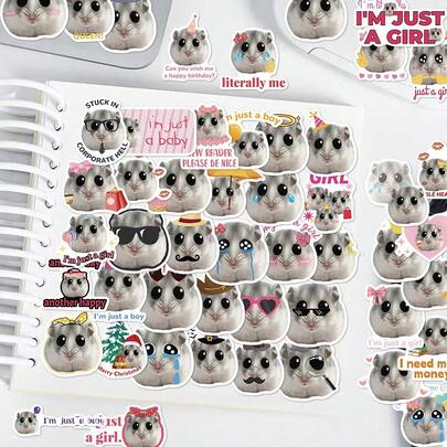 50pcs Cute Hamster Stickers, Creative Decorative Stickers For DIY Planner, Water Bottle, Phone Case