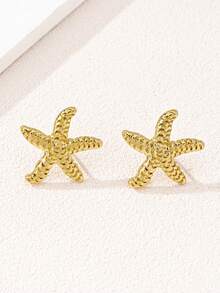 1 Pair European & American Minimalist Starfish Earrings, Geometric Unique Earrings For Women, Versatile Commute Elegant Exaggerated Earrings - Gold - View 6