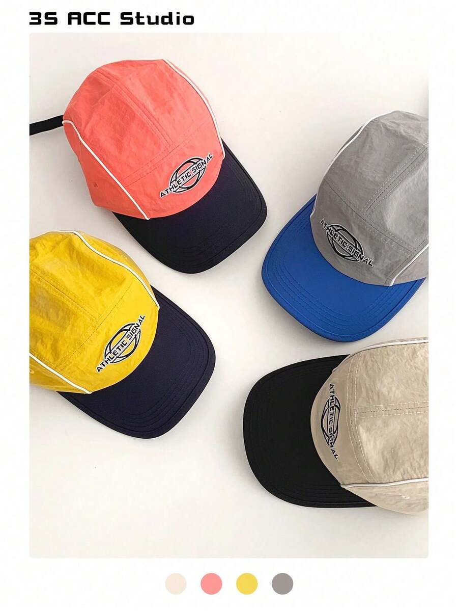 Gorra de béisbol con bordado de letra vintage, sombrero de malla de ala ancha transpirable, gorra ajustable versátil para mujer, verano, playa, vacaciones, días festivos, viajes - Bloqueo de color ATHLETLC - Ver 1