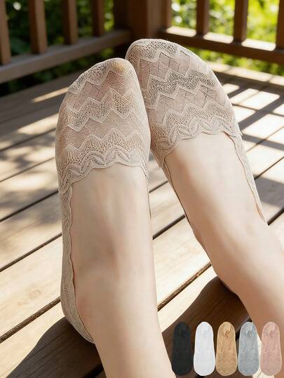 1/5/10 Pairs Of Women's Spring And Summer Thin Lace Anti Slip, Non Shedding, Sweat Absorbing, Seamless, Breathable, Invisible Diamond Ripple Boat Socks