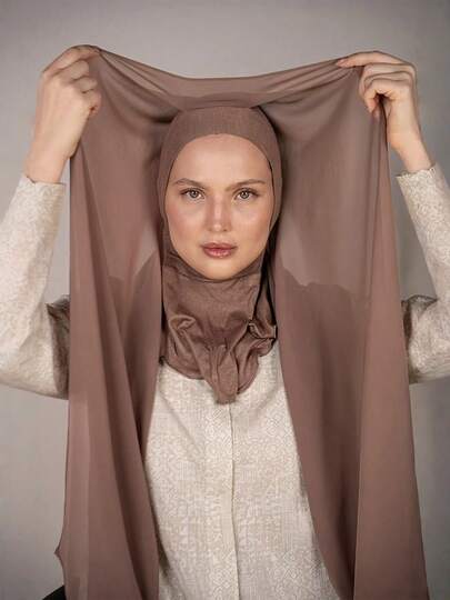 1pc Instant Chiffon Hijab Set With Undercap, Soft & Breathable Chiffon Fabric, Suitable For Daily Wear, Festivals, Prayers, Pilgrimages