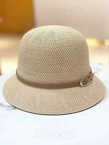 Korean Linen Woven Bucket Hat, Women Summer Japanese Style Versatile Sun Protection Hat - A - View 8