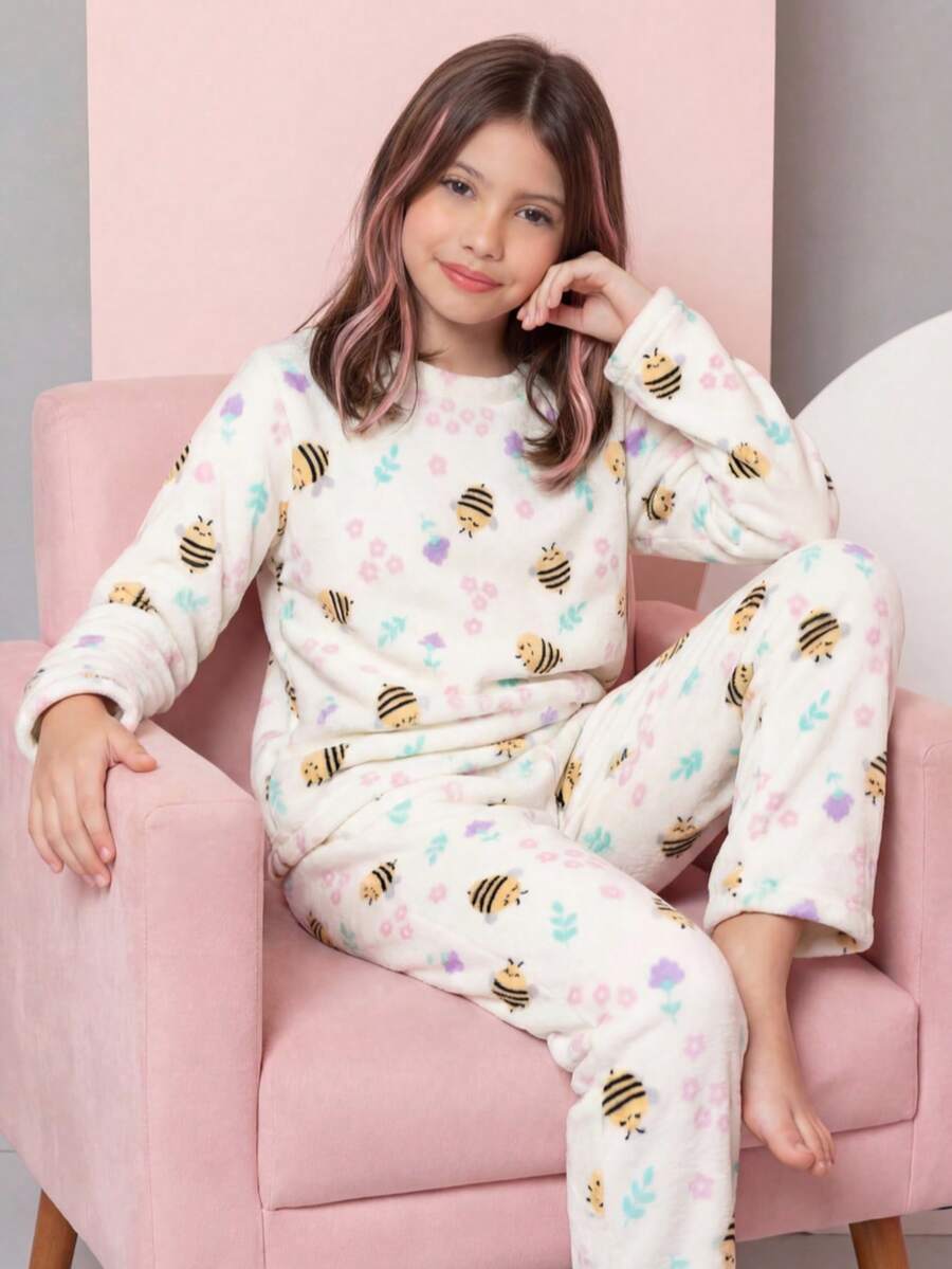 Premium Plush Children's Pajamas With Yellow Bee Design - 查看 1