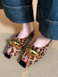 2026夏季新款尖头蝴蝶结绒面革高跟穆勒凉鞋，黑色，时尚百搭 - 棕色 - 查看 4