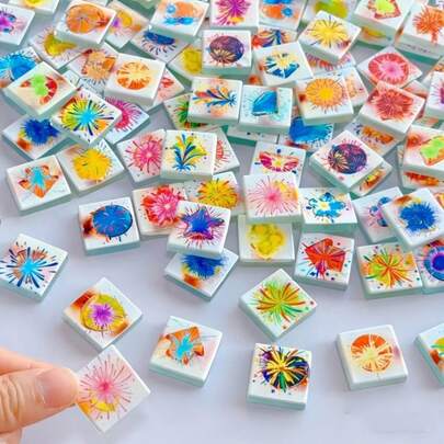 100g/200g Vibrant Floral Pattern Glass Mosaic Tiles, 2.3*2.3CM Spray Painted Decorative Mosaic Pieces, Suitable For DIY Crafts, Wall/Stair Inlay, Jewelry Pendant Making, Home Decor