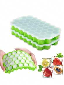 1 khay làm đá hình tổ ong 37 ô, khuôn làm đá bằng silicon tái sử dụng có nắp đậy, máy làm đá thủ công tự làm, nhiều màu sắc để lựa chọn - Hồng - Xem 4