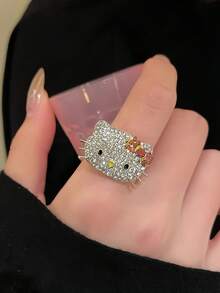 SANRIO 1pc Hello Kitty Cute & Sweet High-End Ring, Minimalist Fashionable Sparkling High-Quality Ring, Suitable For Daily Wear - Multicolor - View 3