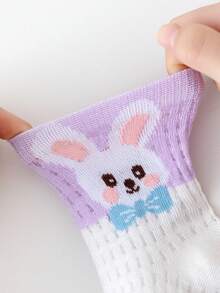 5 Pairs Girls' Breathable Thin Mesh Socks, Cute Cartoon Purple Children's Socks, Spring/Summer - Multicolor - View 10