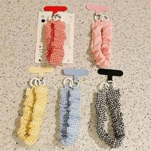 可爱格子图案 1 件装 INS 风图案手机挂绳 弹性绳 可爱女孩腕带 防丢 CCD 钥匙扣吊坠 生日礼物 春季 - 彩色 - 查看 1