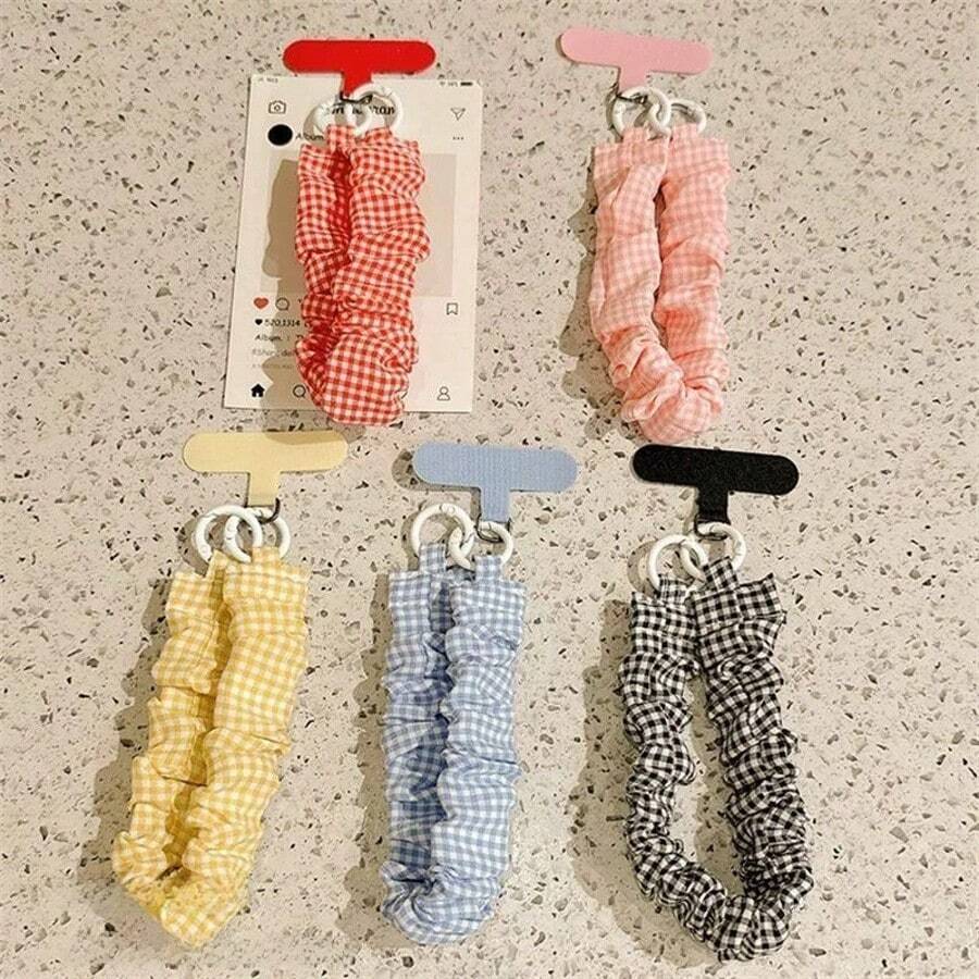 可爱格子图案 1 件装 INS 风图案手机挂绳 弹性绳 可爱女孩腕带 防丢 CCD 钥匙扣吊坠 生日礼物 春季 - 彩色 - 查看 1