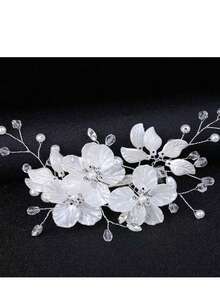Large Flower Bridal Wedding Hair Pins Crystal Pearl Hair Clips Headpiece Bride Hair Accessories Jewelry With Rhinestone Glitter Emboss White Flower - White - View 3