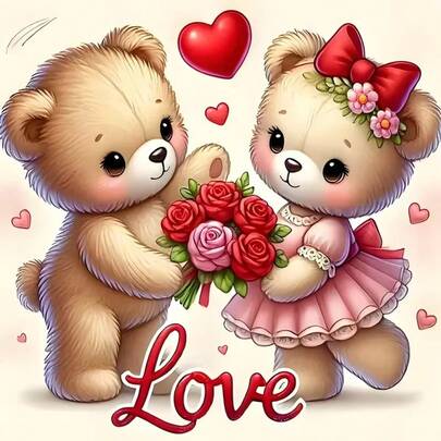 1pc [30*30cm/11.8*11.8in][40*40cm/15.7*15.7in]5D Acrylic Diamond Painting Kit, Couple Teddy Bear Pattern, Suitable For Adult Beginners DIY Mosaic Diamond Art, Full Drill Handmade DIY Diamond Painting, Applicable For Living Room, Bedroom, Office Wall Decor Painting, Surprise Art Home Decor Gift For Family And Friends