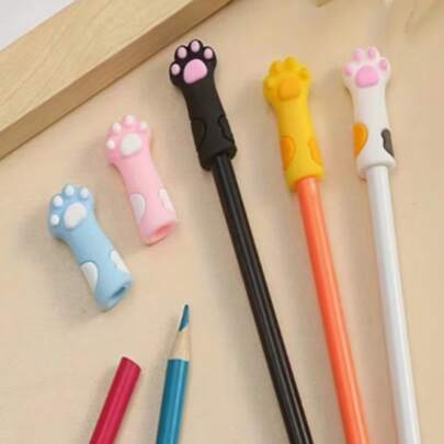 可爱猫爪造型笔筒，卡通铅笔盒，带硅胶保护套和笔帽，多功能保护套，适合编织时保护双手，适合中小学生，可爱返校用品，情人节礼物。颜色和款式随机（纯色和带白色圆点的猫爪图案，两种款式混搭）。