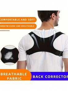 1pc Adjustable Back Posture Corrector, Unisex Adult Student Shoulder Brace For Clavicle Support, Neck, Back And Shoulder Posture Improvement - Black - View 4