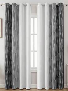 2 piezas de Cortinas Opacas, Fibra de Poliéster Tejida de Alta Precisión, Diseño con Ojales en la Parte Superior, Color Negro-Gris-Blanco, Adecuado para Sala de Estar y Dormitorio - Multicolor - Ver 18