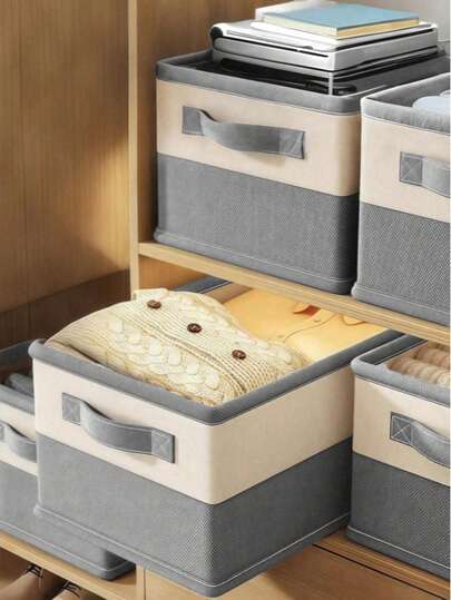 1pc Quilt Storage Box With Handle, Hard Drawer-Style Storage Container, Clothing Storage Bin With Divider, Foldable Multi-Layer Storage Basket For Clothes, Underwear, T-Shirts, Quilts, Decorations, Holiday Decor