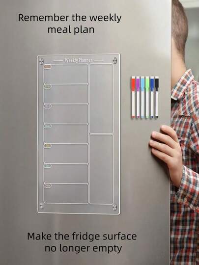 Alles-in-einem Schreibtisch-Planungstafel mit Whiteboard und magnetischen Kühlschrankaufklebern, Wochenmenü-Planungstafel, beinhaltet 6 Whiteboard-Marker, geeignet für Studienplanung, Mahlzeitenplanung, Hochzeitsplanung und Verfolgung wichtiger Ereignisse