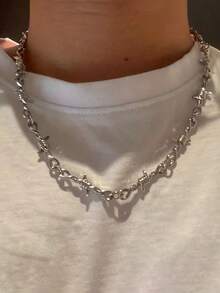 1pc Niche Retro Thorn Necklace, Thorn Clavicle Chain National Fashion Pants Chain,-Hop Street Cool Punk Necklace Men And Women - 銀色 - 查看 5