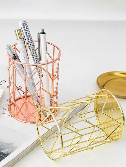 حامل أقلام للمكتب، حامل أقلام معدني ذهبي، كوب لفرش المكياج، حامل أقلام رصاص، تخزين للمنزل والمكتب