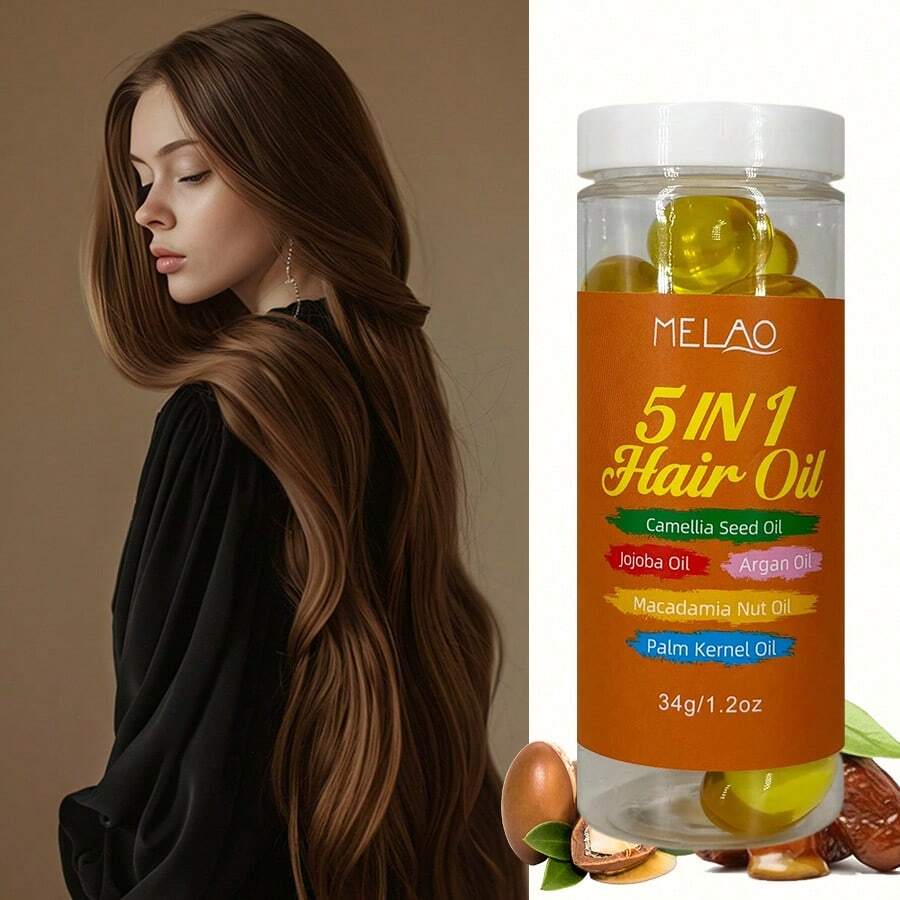 5-In-1 Hair Oil, MELAO Hair Oil Contains Camellia Seed Oil, Jojoba Oil, Argan Oil And Palm Kernel Oil, Multi-Nourishing Suitable For All Hair Types, Increase Shine, Softness And Smoothness, Oil Control And Frizz Prevention, Repair Dry And Damaged Hair, 34g/1.2oz - Oil - View 1