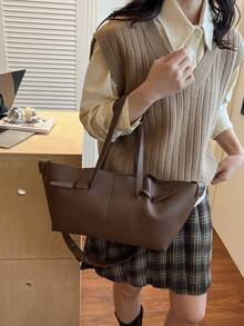 2026新款荔枝纹理大容量手提包，时尚百搭通勤休闲手提包，带翅膀设计 - 棕色 - 查看 4