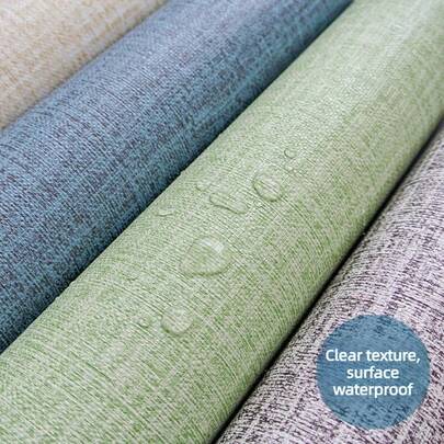 45cm Wide PVC Linen Texture Self-Adhesive Wallpaper, Waterproof Solid Color Wallpaper For Dorm, Bedroom, Rental Home