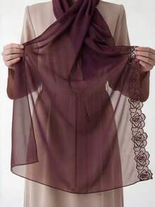 1 chiếc khăn trùm đầu bằng vải chiffon dập nổi họa tiết hoa hồng, khăn choàng chiffon màu trơn, kiểu dáng giản dị, khăn trùm đầu thanh lịch dành cho nữ. - Nhiều màu - Xem 10