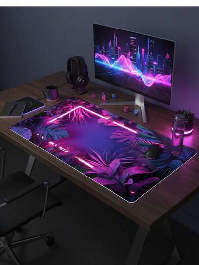 Stor musmatta, vattentät, halkfri, slät tygyta, cyberpunk neongrön växtramillustrationsmönster, även lämplig som tangentbordsunderlägg, skrivbordsmatta eller bokställ, lämplig för spelare, kontor och studenthem, kompatibel med mus och trackball, present till spelare