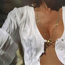 Women's Classic Bra Chain, Rhinestone Encrusted Body Jewelry, Sexy Party Accessory - Silver - View 6