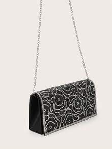 Black & Silver Rhinestone Floral Pattern Clutch - Black - View 7