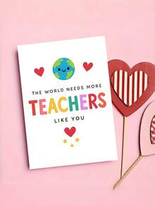 1pc "The World Needs More Teachers Like You" Heartfelt Teacher Appreciation Card With Envelope - Cute Colorful Earth Design, Ideal For Teacher's Day, End-Of-Year & Thank You, Perfect For Educators & Mentors, Blank Inner Page - A - View 8
