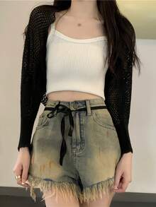 1 chiếc áo khoác cardigan dệt kim khoét lỗ màu trơn, tay dài, kiểu khăn choàng, chống nắng, có thể phối với mọi trang phục, tôn dáng, rất cần thiết cho các buổi đi chơi, thời trang và đa năng, thích hợp làm quà tặng cho bạn gái, bạn bè, phụ kiện nữ, quà tặng thú vị, quà tặng cá nhân hóa, quà tặng chu đáo - Màu be - Xem 6