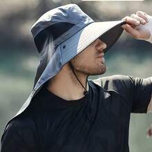 1pc Men's Summer Sun Hat, Outdoor Fishing Sun Protection Hat With Face Mask, Anti-UV - Bucket Hat - View 3