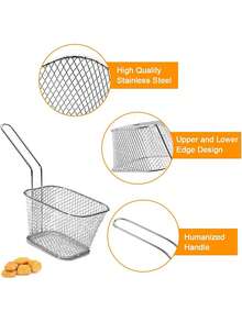 8 mini cestas cuadradas para freír de acero inoxidable con asas, soporte para freír patatas fritas, soporte para freír patatas fritas para cocina, fiestas y barbacoas, color plateado - Plateado - Ver 3
