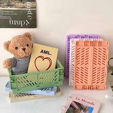 1 pieza Cesta de almacenamiento plegable, Organizador de escritorio, Soporte para artículos de papelería de estudiante, Organizador de cosméticos, Cesta pequeña apilable - Multicolor - Ver 9