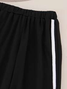 2件套女童休闲碎花蝴蝶结印花圆领短袖上衣+蝴蝶结长裤套装，夏季 - 黑色 - 查看 6