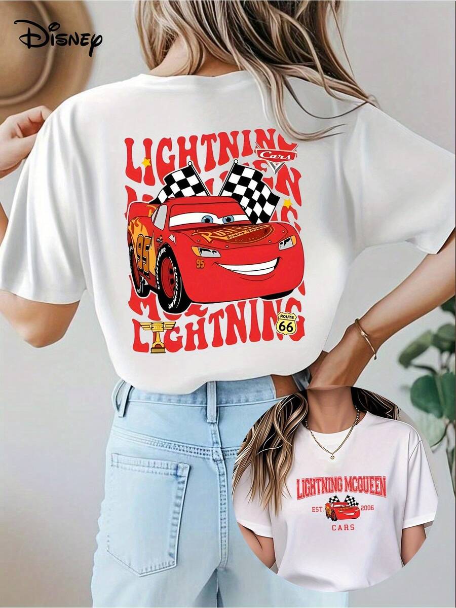 Disney Cars Double-Sided Short Sleeve, Lightning Mcqueen Shirt - Radiator Springs Park Short Sleeve, Family Vacation T-Shirt, Short Sleeve - White - View 1