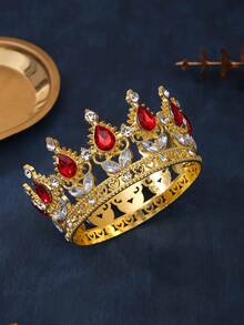 1件/多色全圆巴洛克合金新娘皇冠，适用于王子、女王、蛋糕装饰、婚礼、派对、生日、摄影、宴会和鲜花装饰。全圆合金皇冠，巴洛克风格头饰，镶嵌心形水钻，适合青少年、公主风生日皇冠、国王皇冠。采用锌合金材质，饰有多色水晶。 - 彩色 - 查看 17